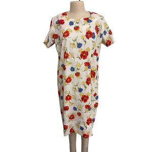 Vintage Handmade Floral Print Short Sleeve Dress With Poppy and Daisy Design Fun